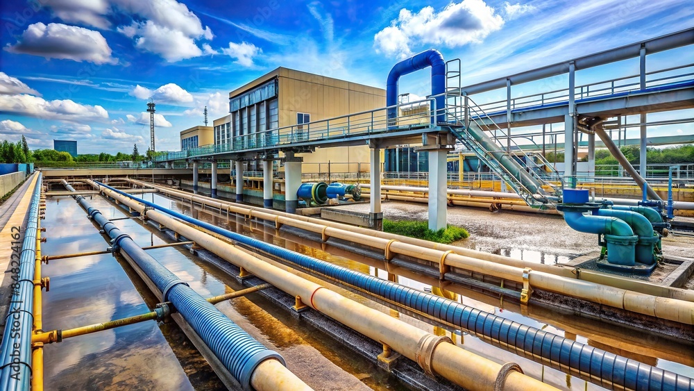 Sewage pipes in industrial area with waste removal system , sewer system, waste management