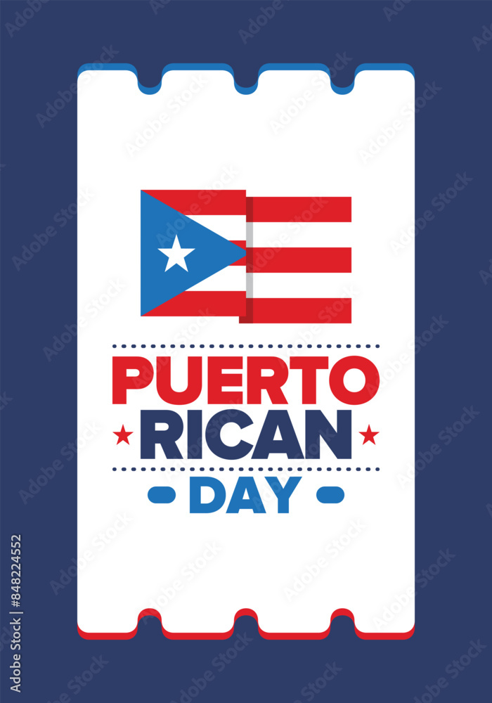 Fototapeta premium Puerto Rican Day. National happy holiday. Festival and parade in honor of independence and freedom. Puerto Rico flag. Latin american country. Patriotic elements. Vector poster illustration