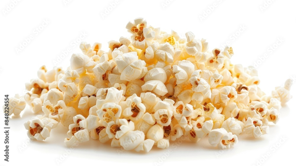 Popcorn kernels forming a pile on a white background Popcorn kernels forming a pile on a white background
