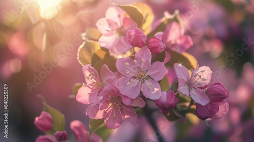 Pink blossoms close up in sunlight © 2rogan
