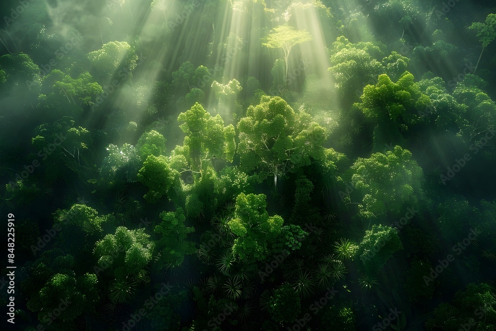 Obraz premium Sun rays through the forest