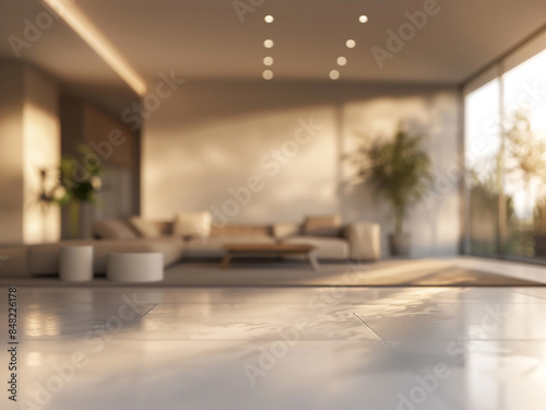 The concept of contemporary living room design is captured in a blurred image