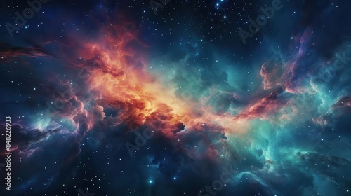 Abstract cosmic nebula with swirling gases, close up, stellar formation, dynamic, double exposure, deep space backdrop