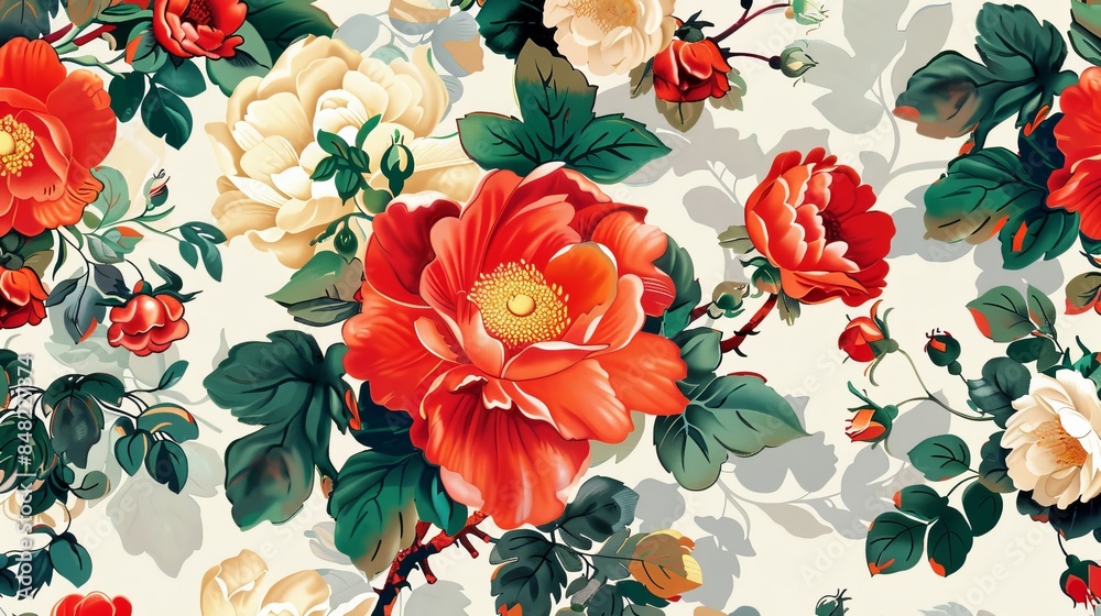 Flowing floral ornament with intricate details.