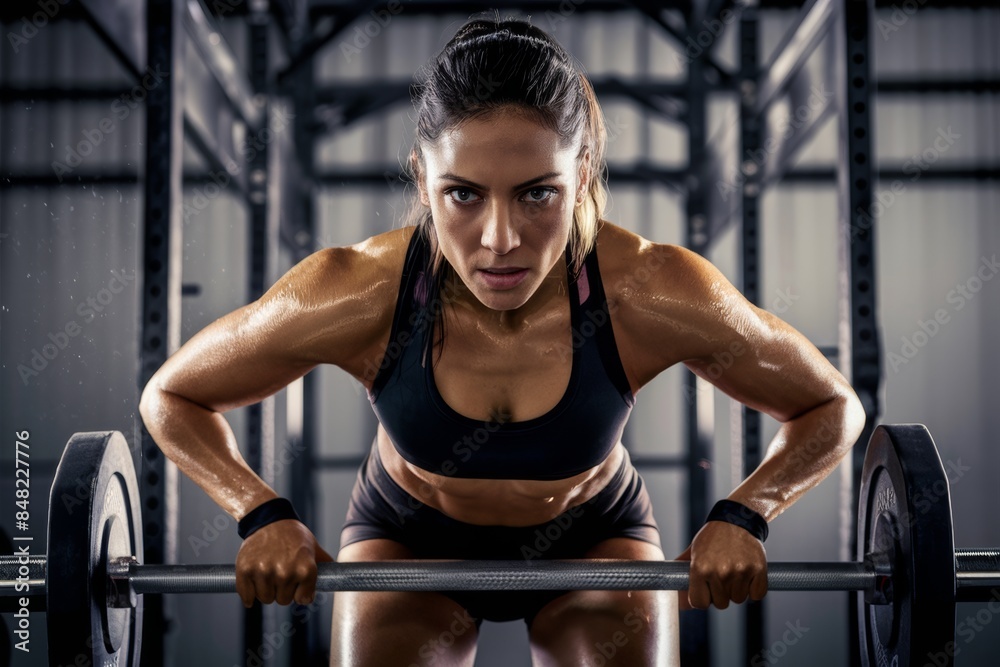 A woman in a sports bra lifting weights with her hands, AI A woman in a sports bra lifting weights with her hands, AI