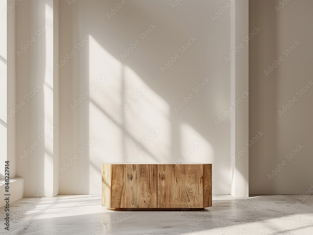3D rendering presents a cabinet mockup in a modern empty room with a Japanese style 3D rendering presents a cabinet mockup in a modern empty room with a Japanese style