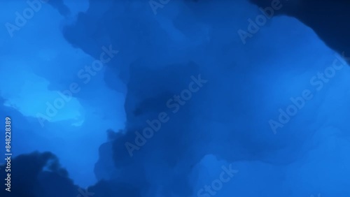 Space Nebula science astronomy background. Fly through large blue nebula. Starry outer space background. Nebula Space