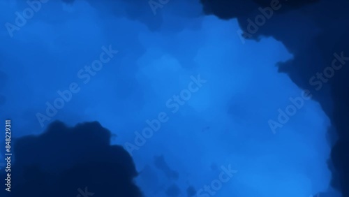Space Nebula science astronomy background. Fly through large blue nebula. Starry outer space background. Nebula Space