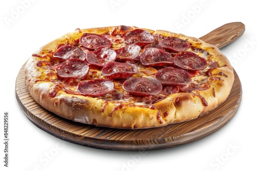 Pizza Pepperoni isolated on white background clipping path full depth of field