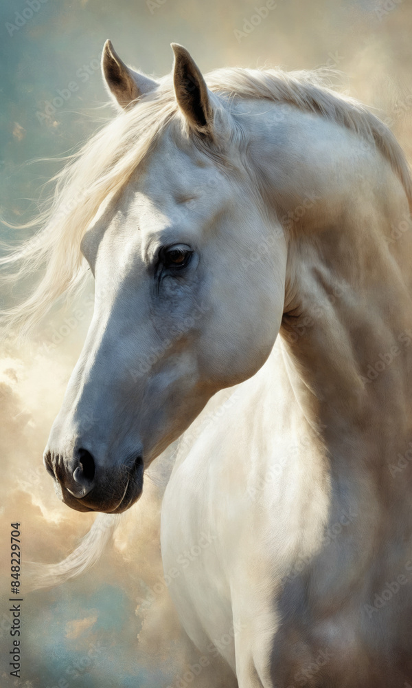 Fantasy Illustration of a wild Horse. Digital art style wallpaper background. Fantasy Illustration of a wild Horse. Digital art style wallpaper background.