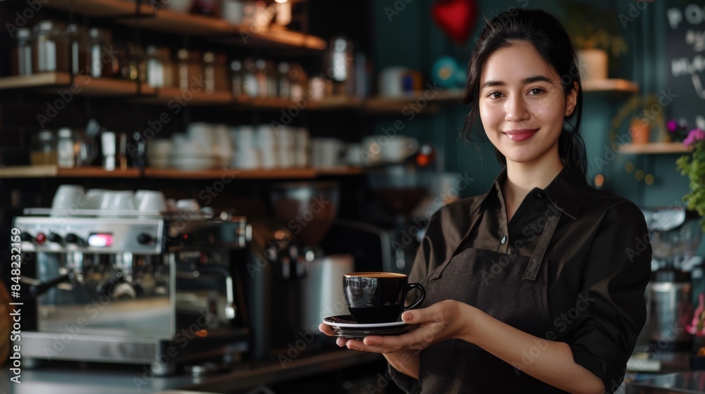 The barista with espresso cup The barista with espresso cup
