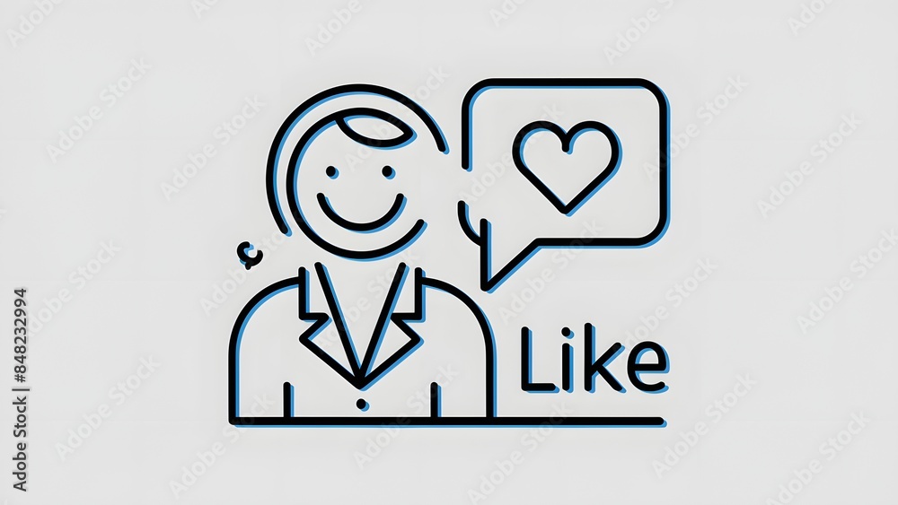The human figureis positioned on the left side, while the speech bubble is situated to the right of the figure. The word 'LIKE' is written below the speech bubble, indicating a theme of social media The human figureis positioned on the left side, while the speech bubble is situated to the right of the figure. The word 'LIKE' is written below the speech bubble, indicating a theme of social media