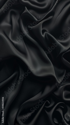 Flowing waves of luxurious black silk fabric create an elegant and smooth abstract background, perfect for enhancing your design projects with a touch of sophistication and style