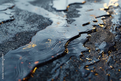 Oil slicks on wet asphalt  Oil slicks on wet asphalt  Oil slicks on wet asphalt photo