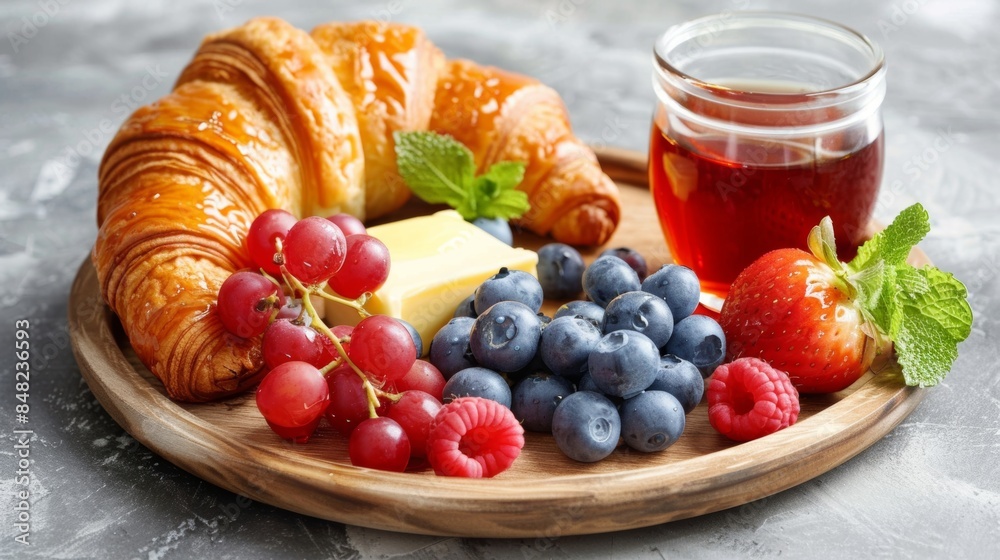 Fresh continental breakfast platter with croissants and fruit Fresh continental breakfast platter with croissants and fruit