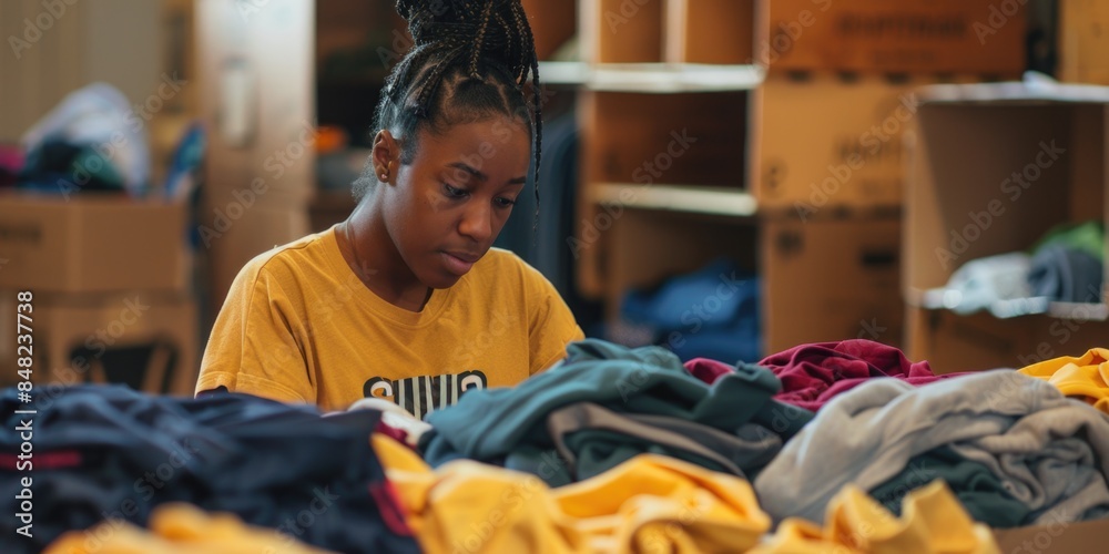 Obraz premium Woman sorting through laundry