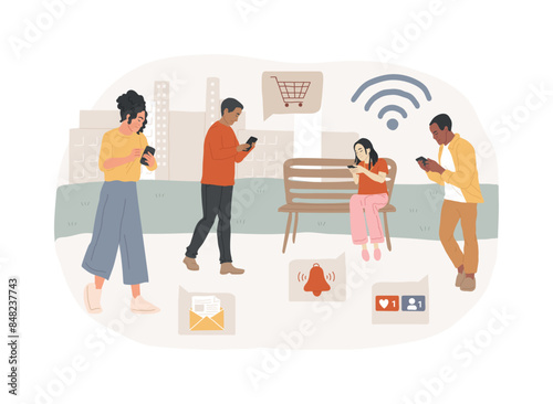 Internet addiction isolated concept vector illustration.