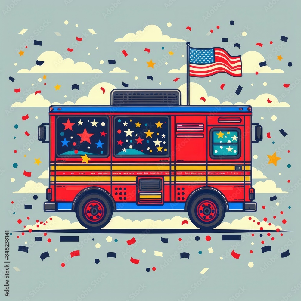Minimalist Parade Float with flag details isolated on transparent, flat vector, simple, minimalistic, clipart, vector, resolution, tshirt, template Minimalist Parade Float with flag details isolated on transparent, flat vector, simple, minimalistic, clipart, vector, resolution, tshirt, template