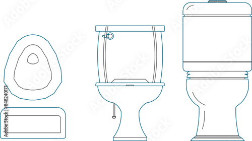 Vector silhouette illustration sketch of detailed design of a monoblock toilet for defecation