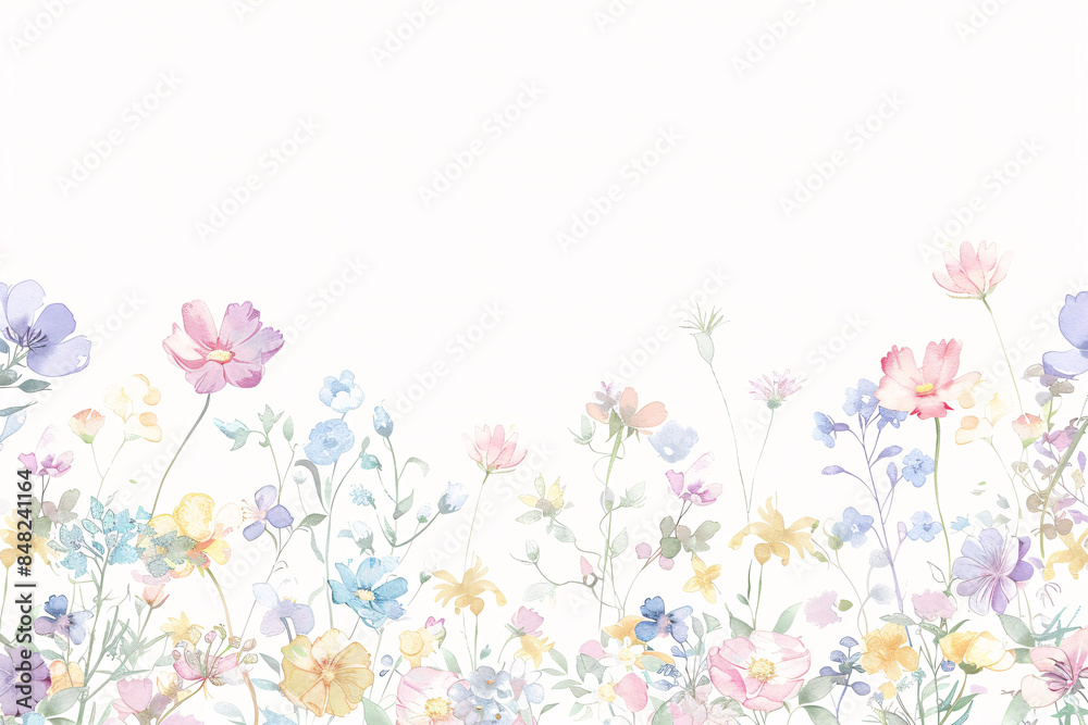 Pastel watercolor flowers in various shades on a white background Pastel watercolor flowers in various shades on a white background