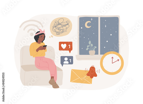 Smartphone addiction isolated concept vector illustration.