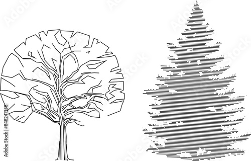 Vector silhouette illustration sketch, detailed artistic tree plant design for completeness of the image 