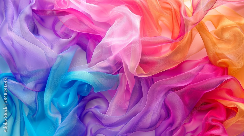 Obraz premium Colorful silk fabric texture in vibrant pink, orange, and blue hues