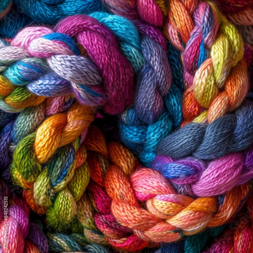 Colorful Braided Yarn CloseUp Vibrant Textures for Knitting and Crochet Projects photo