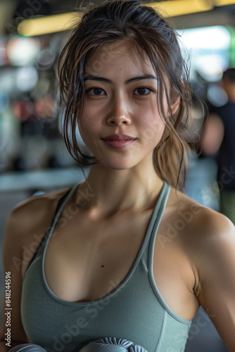 Asian female athlete looking at camera with confidence in boxing camp. Free Download Asian female athlete looking at camera with confidence in boxing camp. - GFXLoad