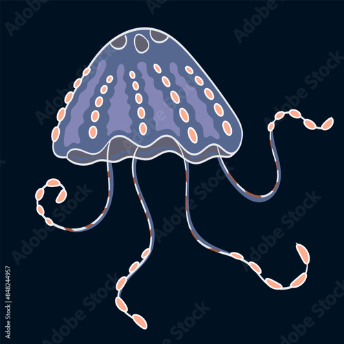 Jellyfish in Cartoon style. Vector illustration of jellyfish on dark background