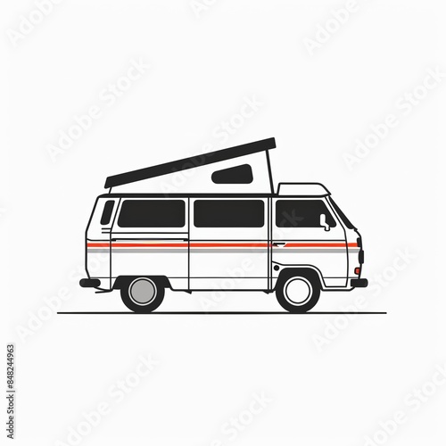 Line drawing of camper van over white background.