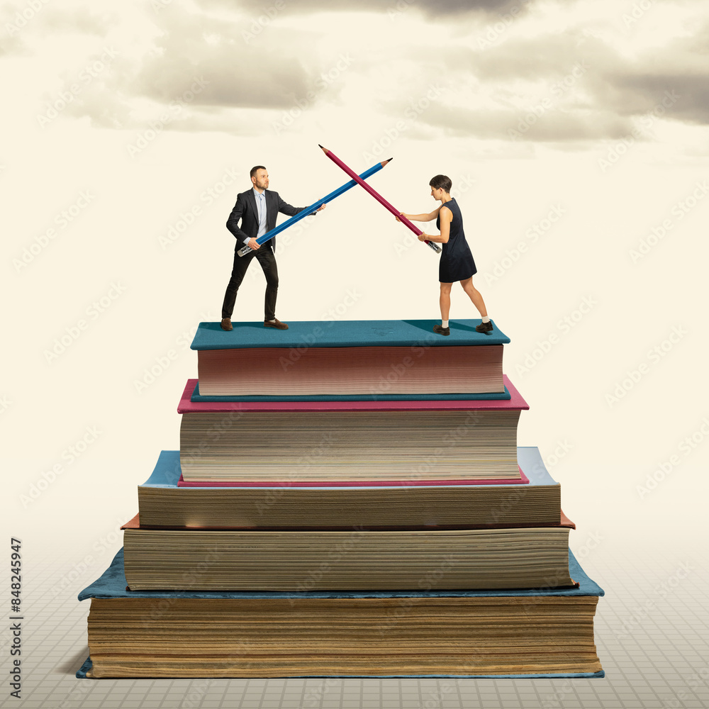 Duel between authors for copyright. Art collage. Duel between authors for copyright. Art collage.