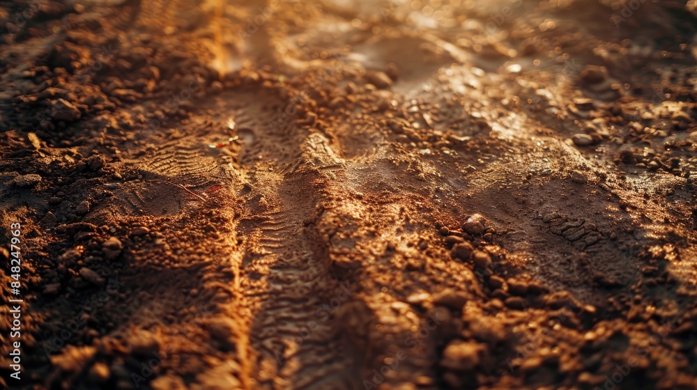 Soil texture and tire marks on the ground Soil texture and tire marks on the ground