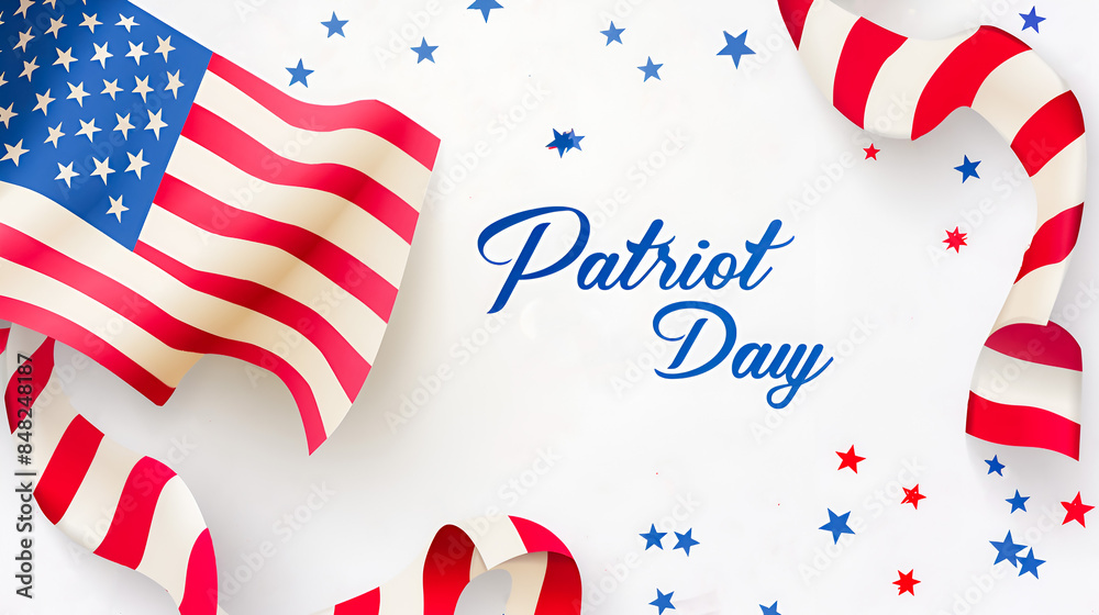 Obraz premium USA flag on light background and words Patriot Day