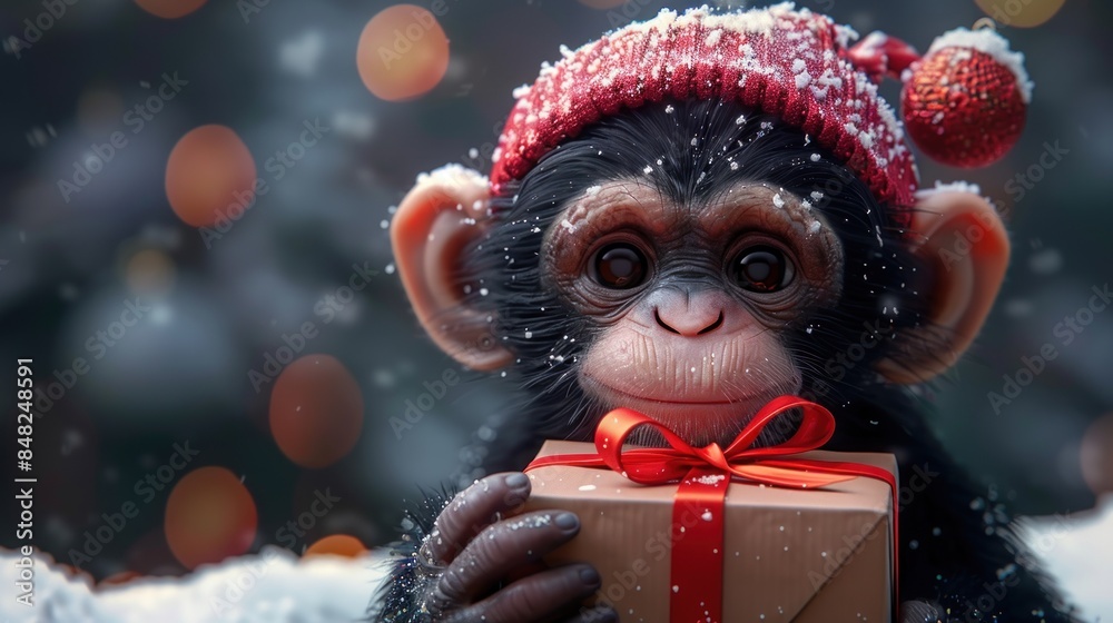Cute little monkey and Christmas festival Cute little monkey and Christmas festival