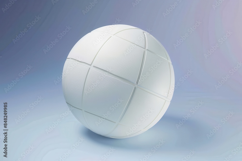 A high-resolution close-up of a white volleyball, showcasing its texture and seam pattern on a soft blue background A high-resolution close-up of a white volleyball, showcasing its texture and seam pattern on a soft blue background
