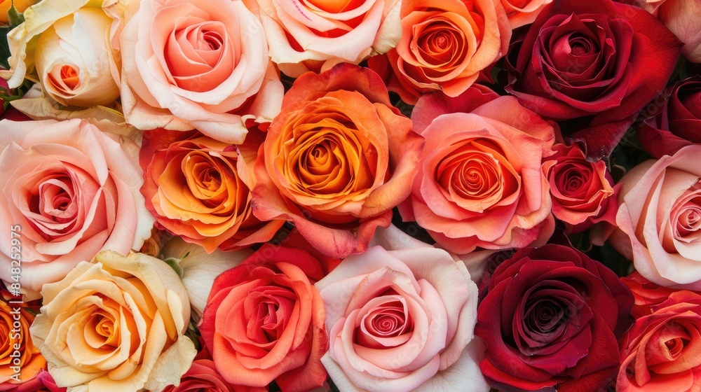 Close up view of vibrant roses arranged in a pile Close up view of vibrant roses arranged in a pile