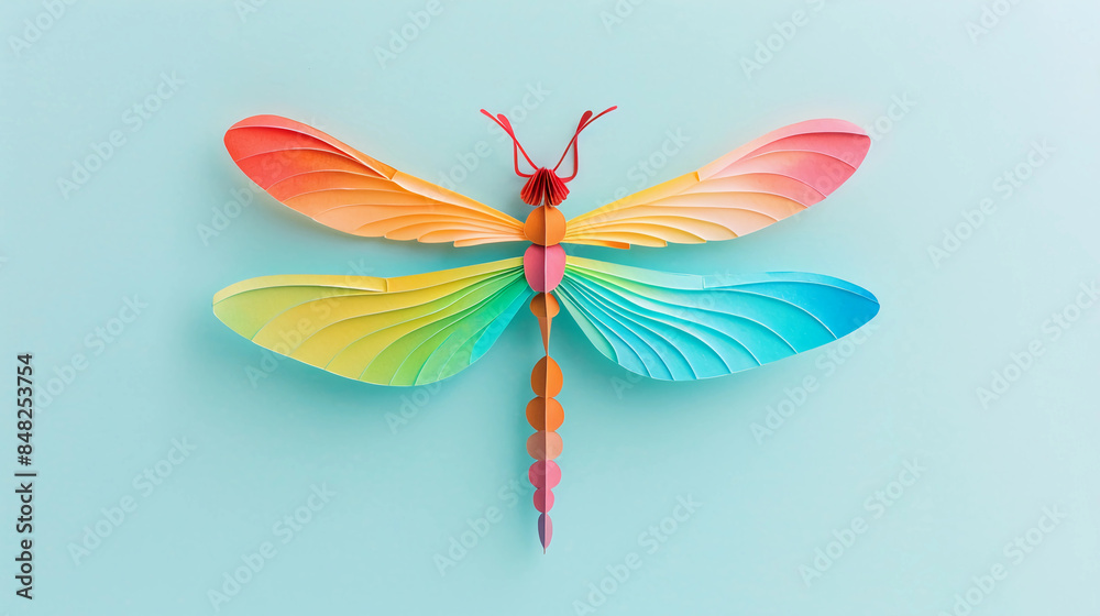 Colorful Dragonfly paper art on a simple background Colorful Dragonfly paper art on a simple background