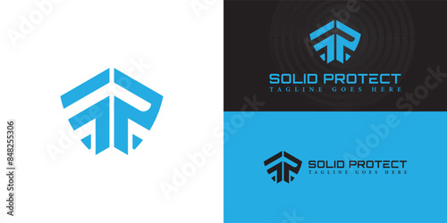 Abstract initial letters SP or PS logo in blue color isolated on multiple background colors. The logo is suitable for cyber security business logo vector design illustration inspiration templates.