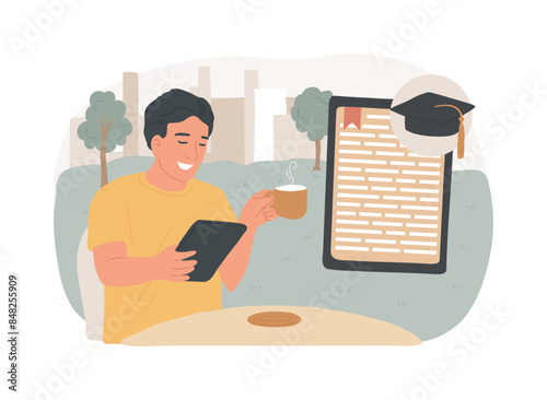 Reading e-books isolated cartoon vector illustrations.