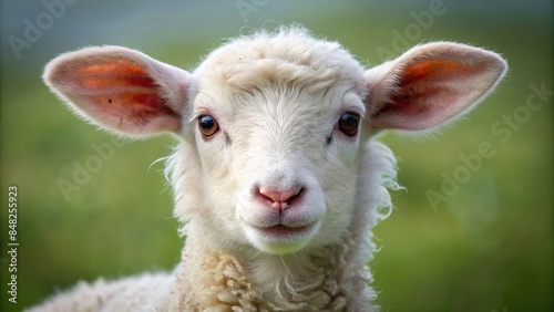 A close-up photo of a fluffy white lamb, emphasizing its innocence and value , lamb, precious, animal, innocence, life © Sangpan
