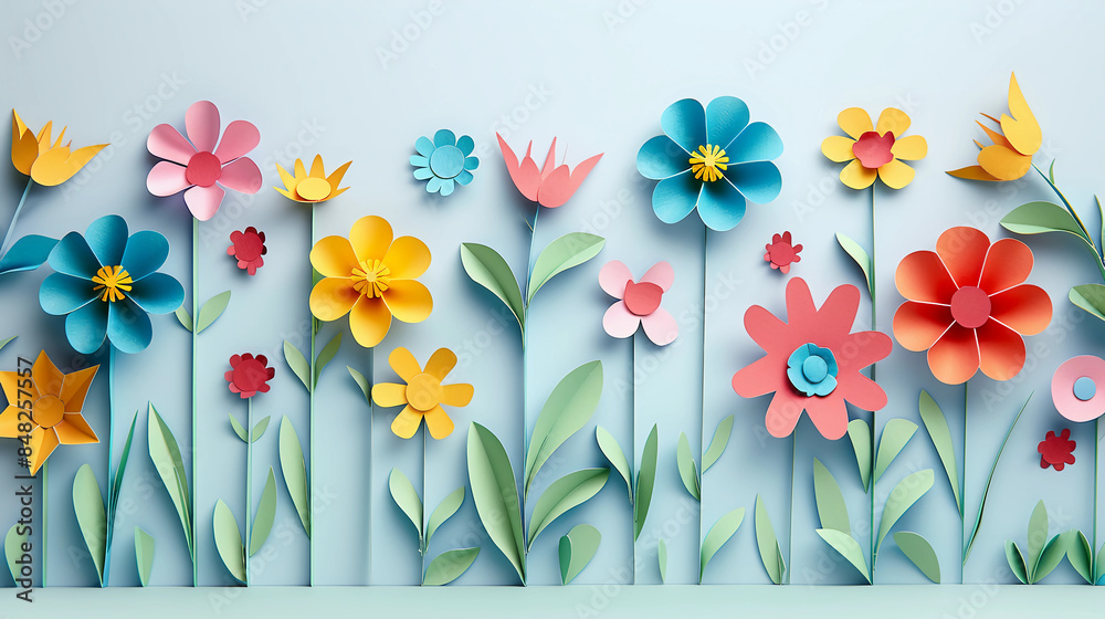 Obraz premium Multicolored flowers cut paper art