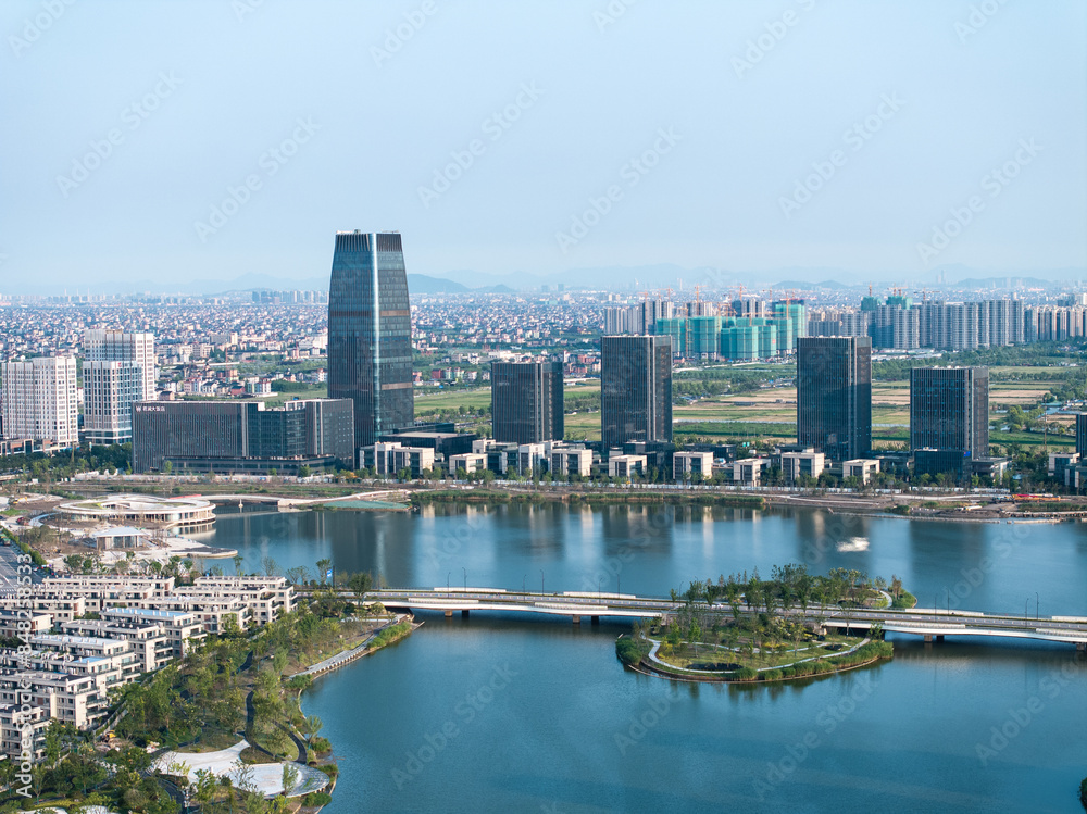 view of lake and moden city view of lake and moden city