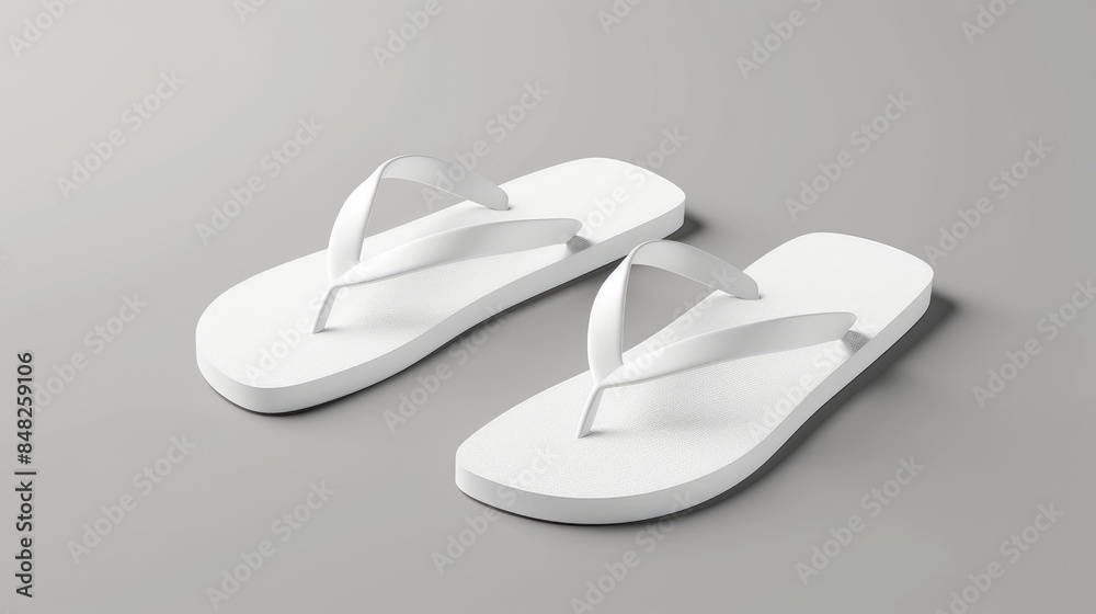 Realistic 3D templates of summer beach flipflops slippers are depicted showcasing a pair of flip flop white isolated from front and back views This mockup serves as a vector illustration