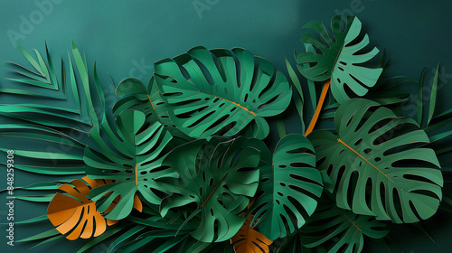 Monstera leaves cut paper art
