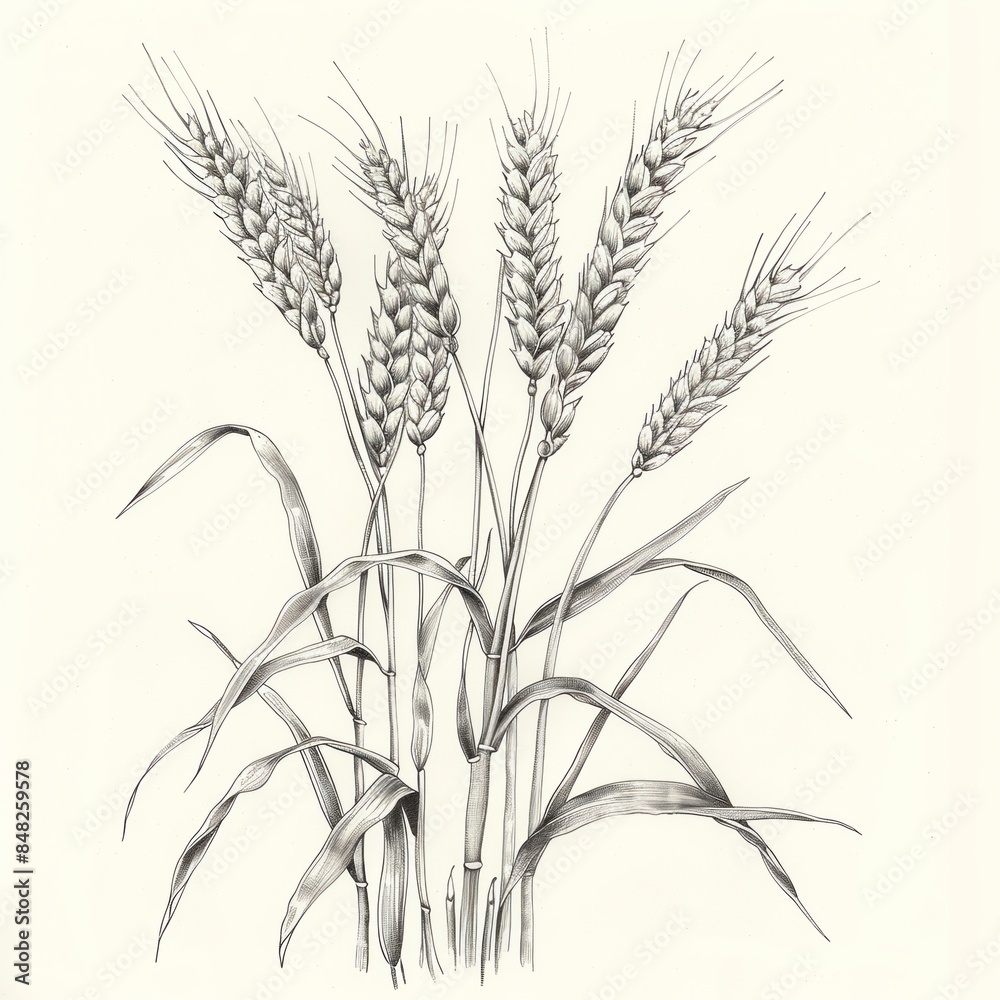 Fototapeta premium Line art drawing of wheat ear