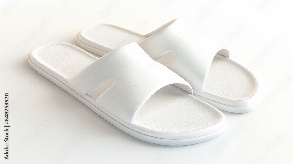 Slippers are rendered in 3D and isolated on a white background serving as a mockup Slippers are rendered in 3D and isolated on a white background serving as a mockup