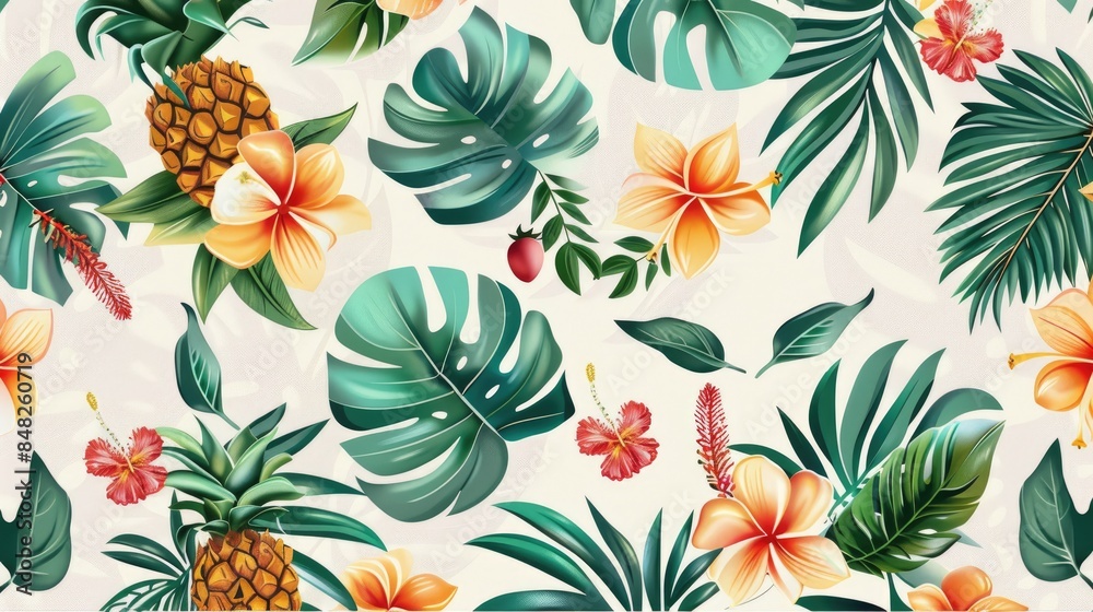 Obraz premium Fresh Summer Design Pattern Texture Background with Exotic Design Elements