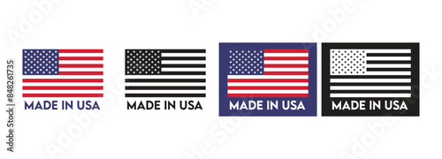 Made in USA icon set composition with American flag