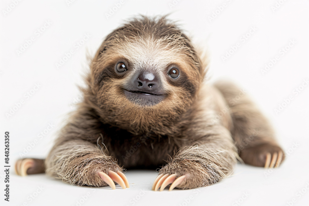 Fototapeta premium Cute baby sloth on white studio background